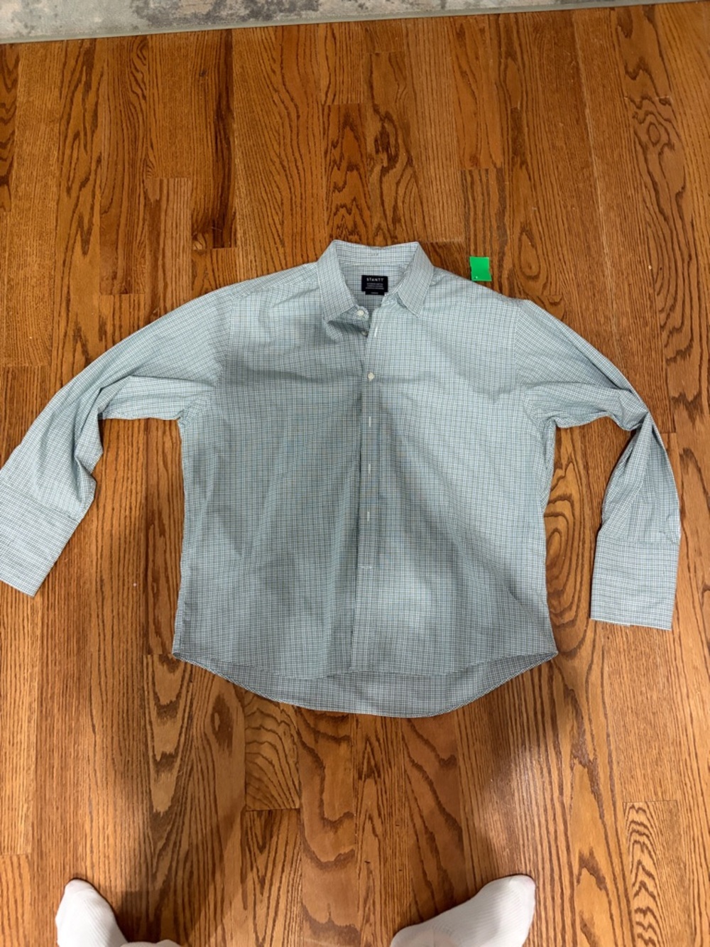 Men's Long-Sleeve Green Checked Dress Shirt
